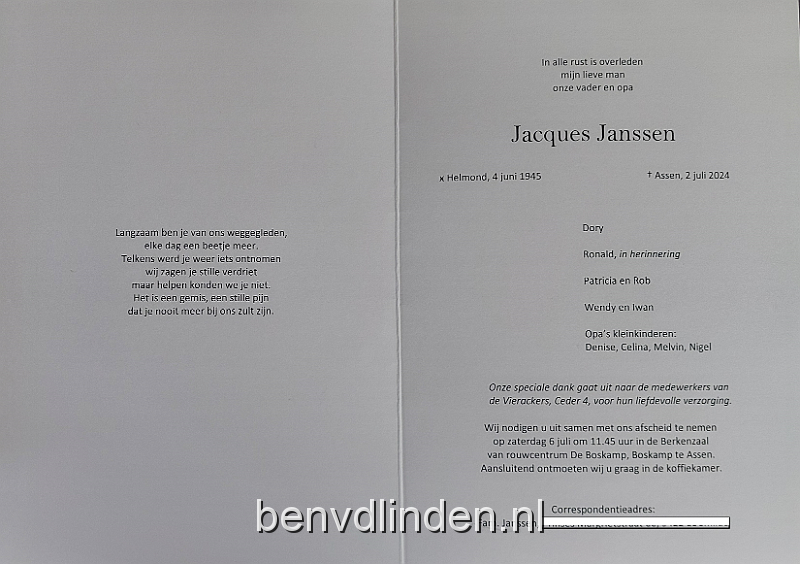 binnenzijde.png - Binnenzijde van zijn overlijdingsbericht.Ik heb Jacques gekend vanaf januari 1986 tot een paar weken voor zijn sterfdatum